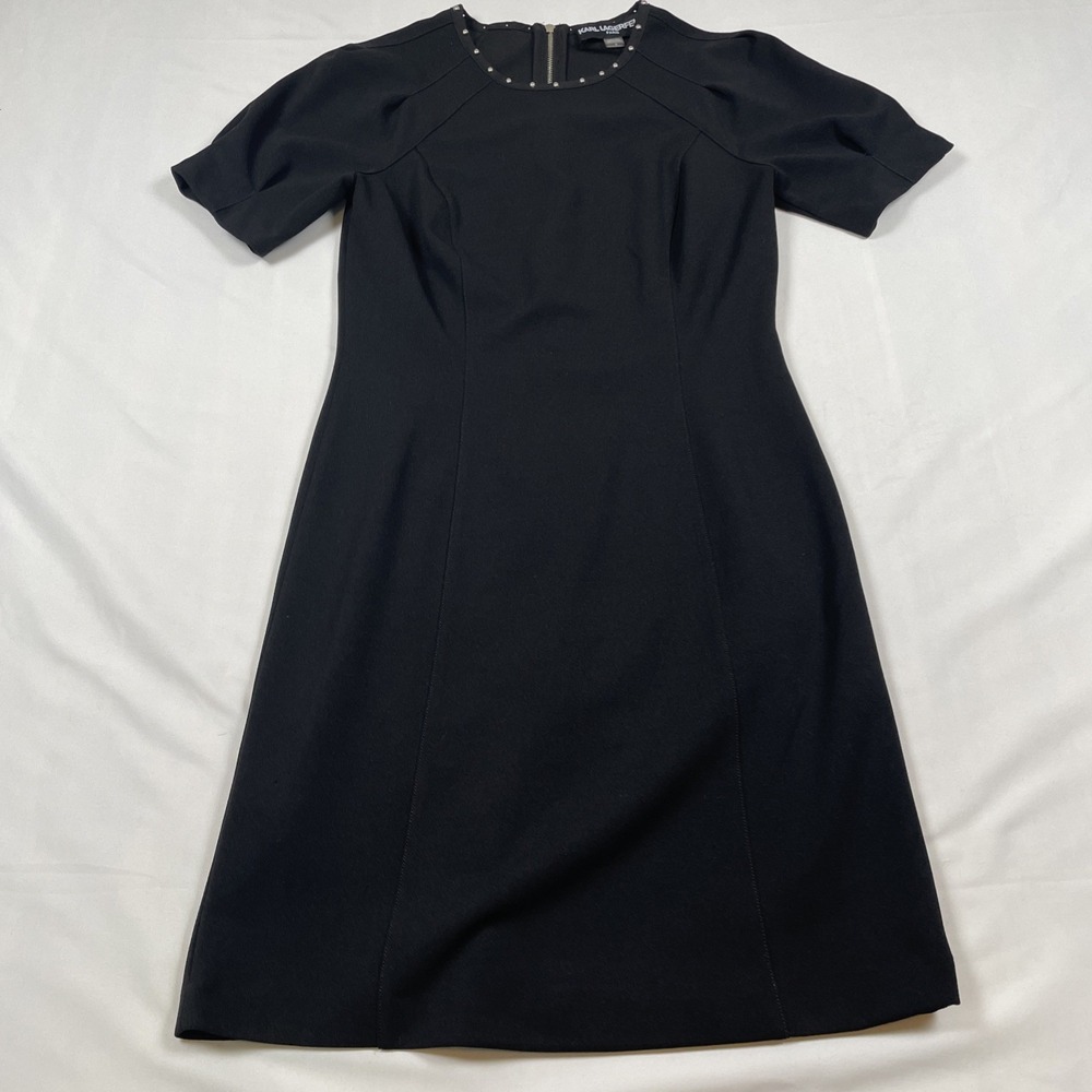 Karl Lagerfeld Black Dress Faux Pearl Neck A Line Womens Size Zero